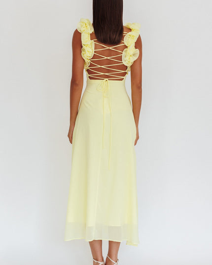 Yellow Lace-Up Back Maxi Dress