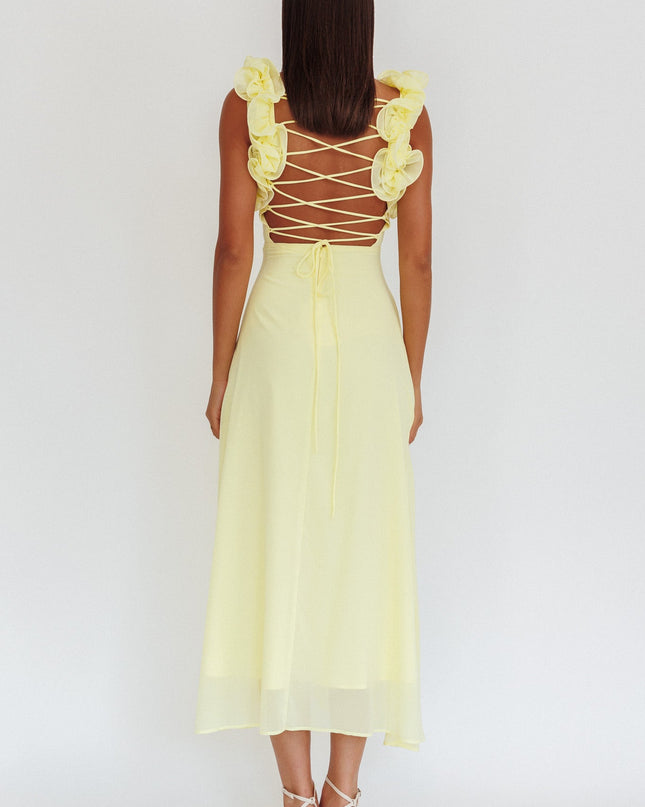 Yellow Lace-Up Back Maxi Dress