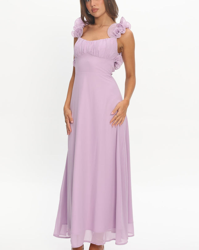 Lilac Lace-Up Back Maxi Dress