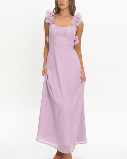 Lilac Lace-Up Back Maxi Dress