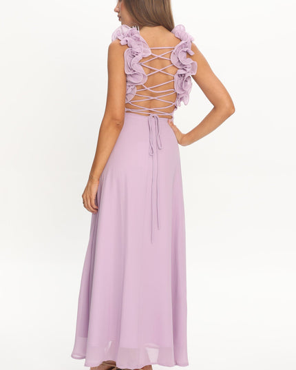 Lilac Lace-Up Back Maxi Dress