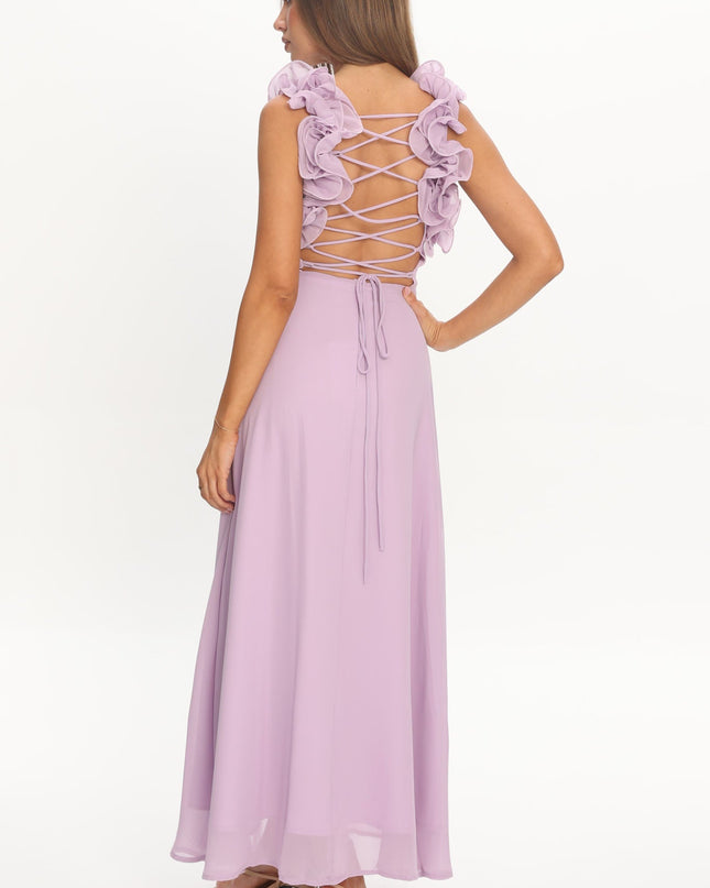 Lilac Lace-Up Back Maxi Dress