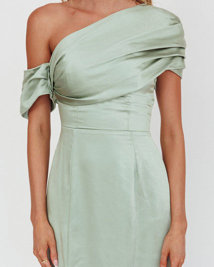 Sage Asymmetric Shoulder Maxi Dress