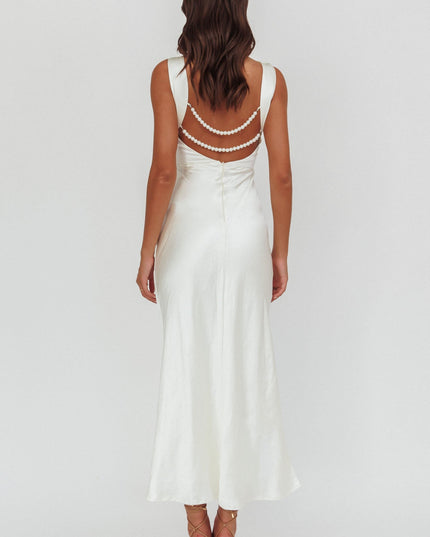 White Pearl Back Midi Dress