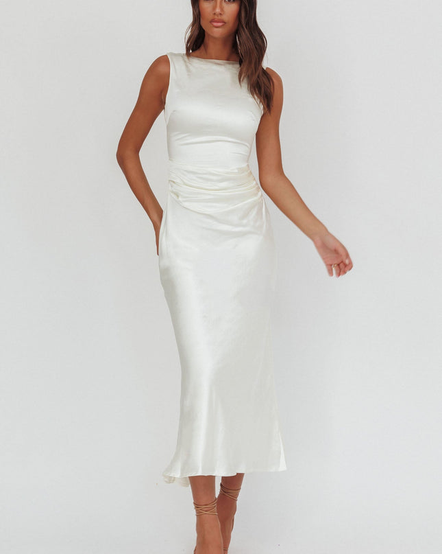White Pearl Back Midi Dress