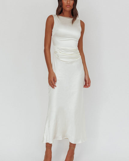 White Pearl Back Midi Dress