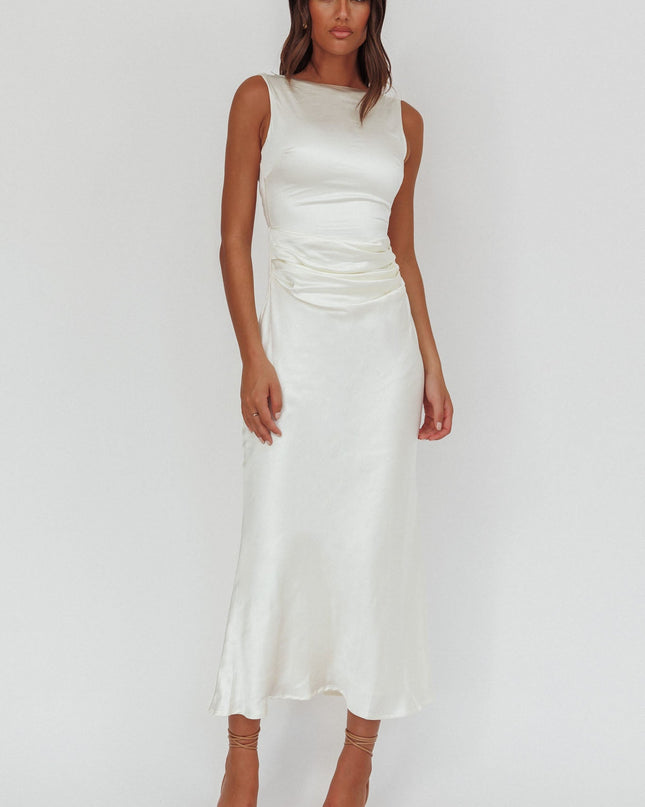 White Pearl Back Midi Dress