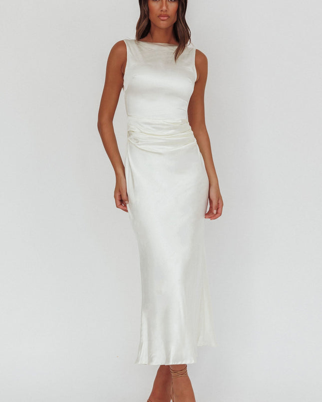 White Pearl Back Midi Dress