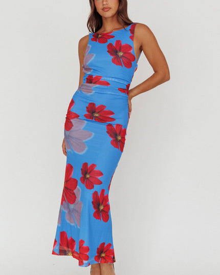Blue Low Back Maxi Dress Floral