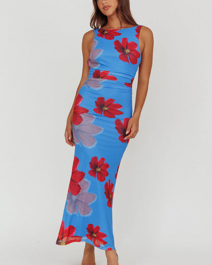 Blue Low Back Maxi Dress Floral