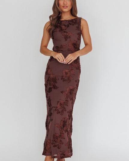 Chocolate Low Back Maxi Dress Floral