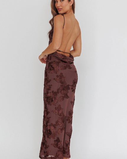 Chocolate Low Back Maxi Dress Floral