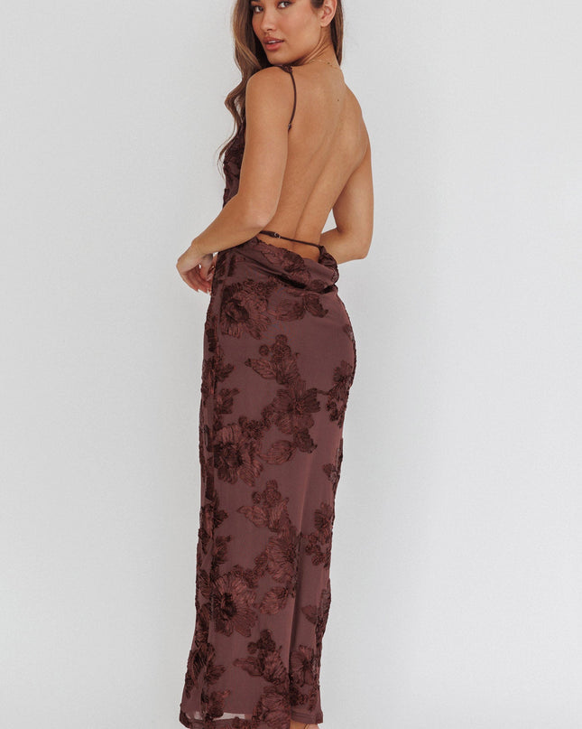 Chocolate Low Back Maxi Dress Floral