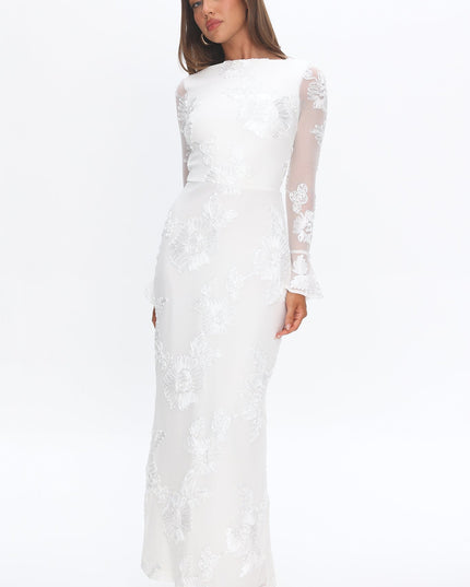 White Long Sleeve Embellished Maxi Dress