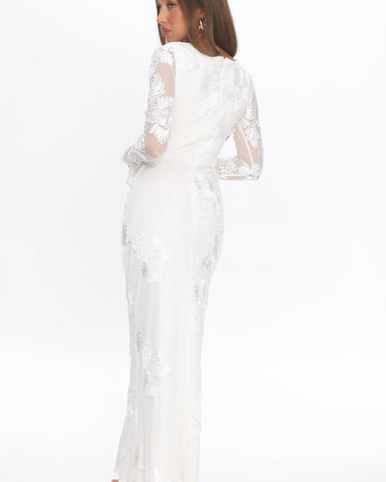 White Long Sleeve Embellished Maxi Dress