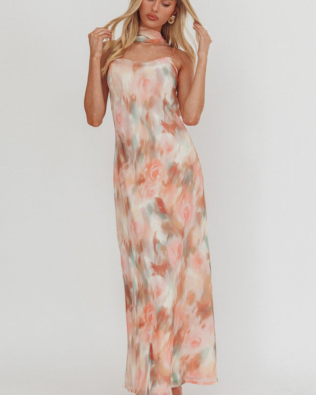 Pink Cowl Back Maxi Dress Print
