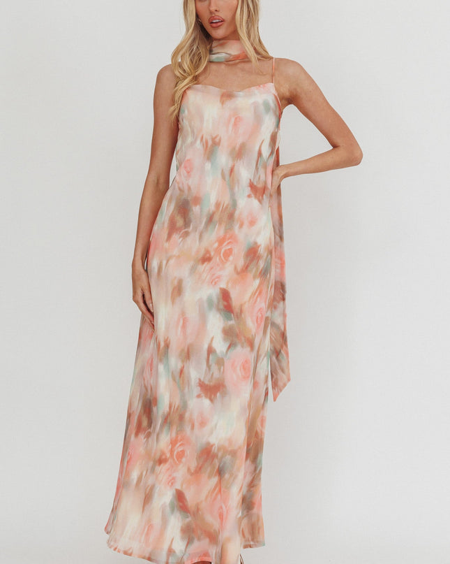 Pink Cowl Back Maxi Dress Print