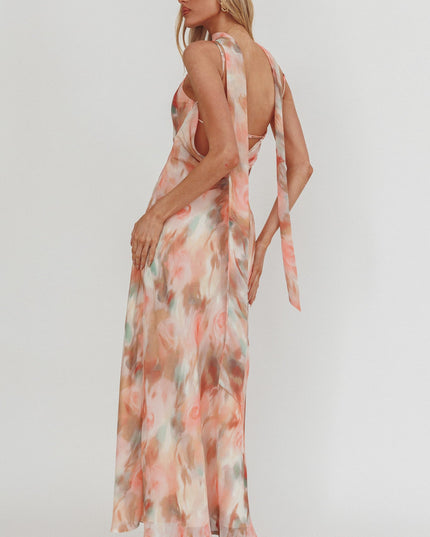 Pink Cowl Back Maxi Dress Print