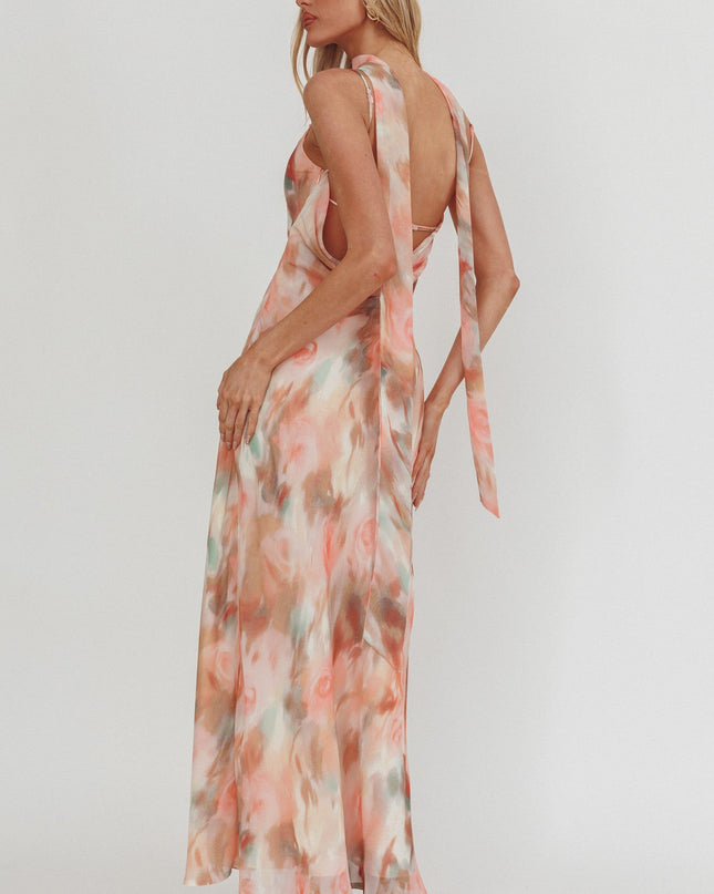 Pink Cowl Back Maxi Dress Print