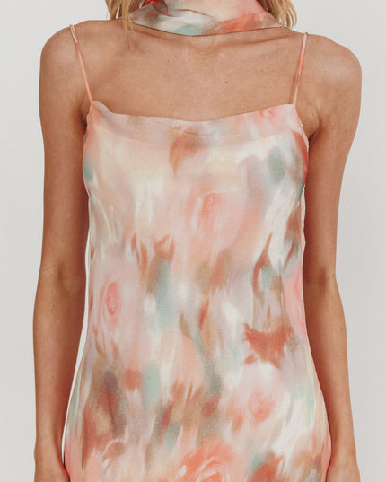 Pink Cowl Back Maxi Dress Print