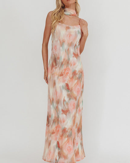 Pink Cowl Back Maxi Dress Print