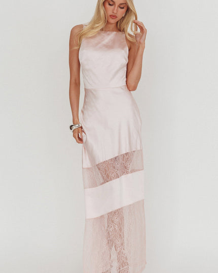 Pink Low Back Lace Insert Maxi Dress