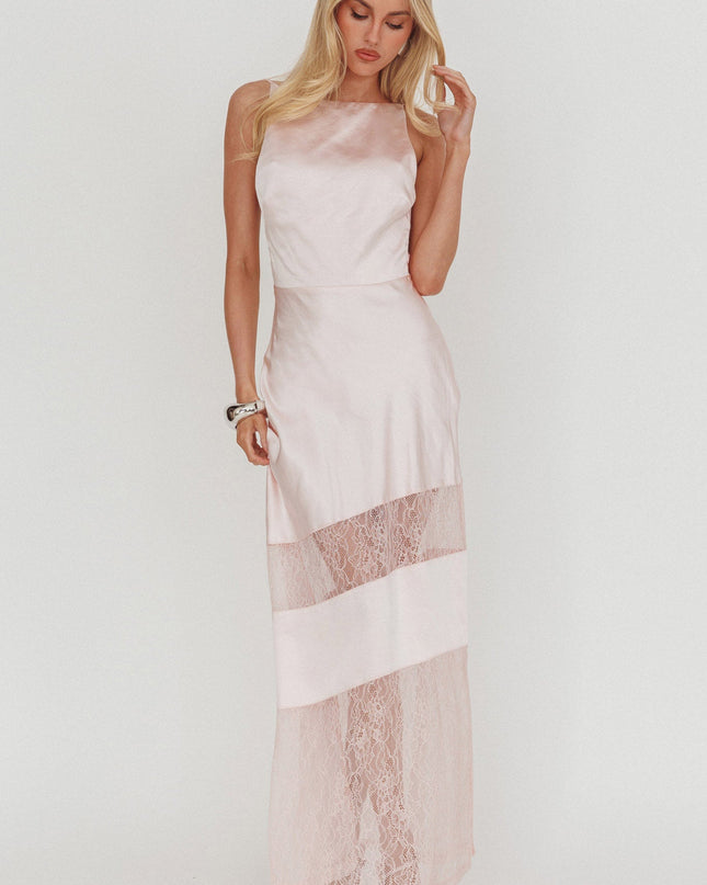 Pink Low Back Lace Insert Maxi Dress