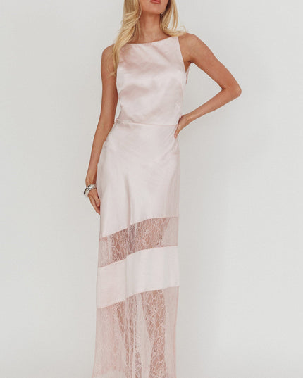 Pink Low Back Lace Insert Maxi Dress