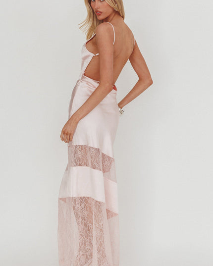 Pink Low Back Lace Insert Maxi Dress