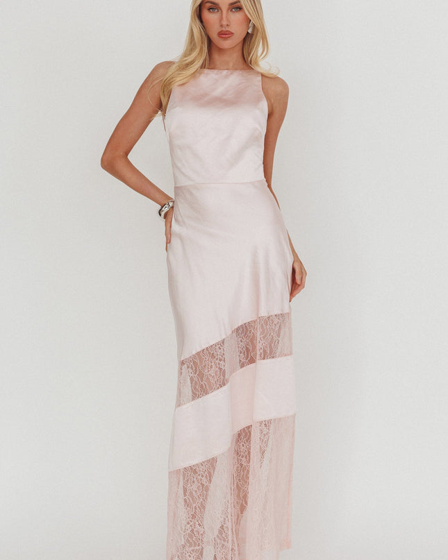 Pink Low Back Lace Insert Maxi Dress