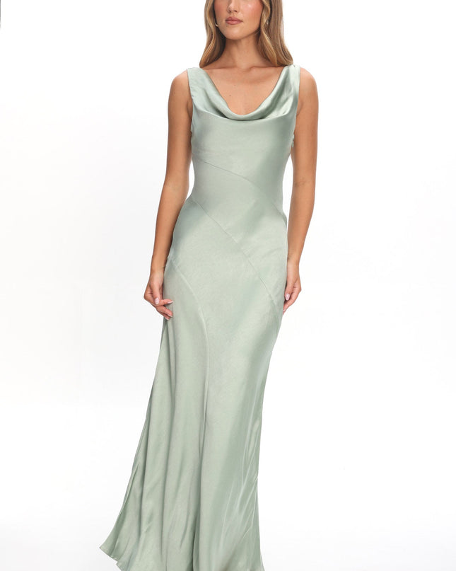 Sage Cowl Neck Open Back Maxi Dress