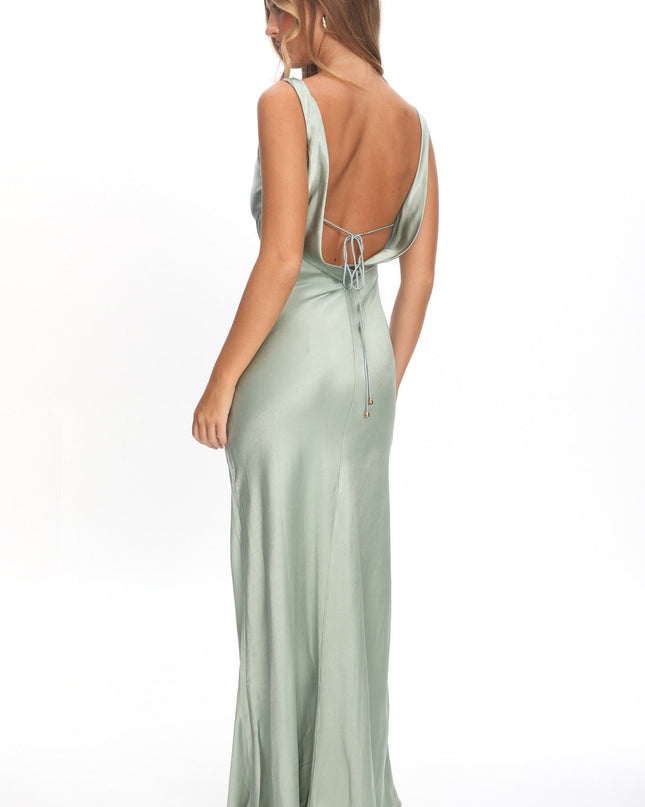Sage Cowl Neck Open Back Maxi Dress