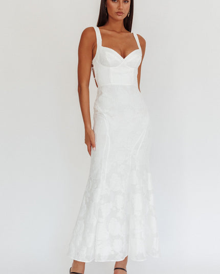 White Moon Strappy Back Maxi Dress Textured