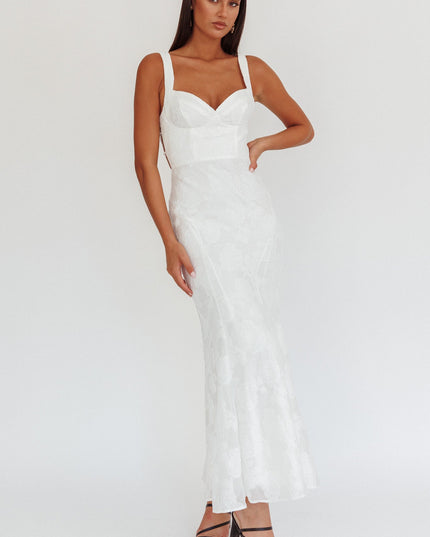 White Moon Strappy Back Maxi Dress Textured