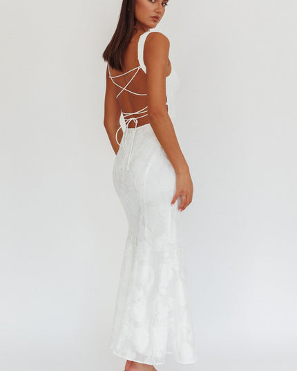 White Moon Strappy Back Maxi Dress Textured