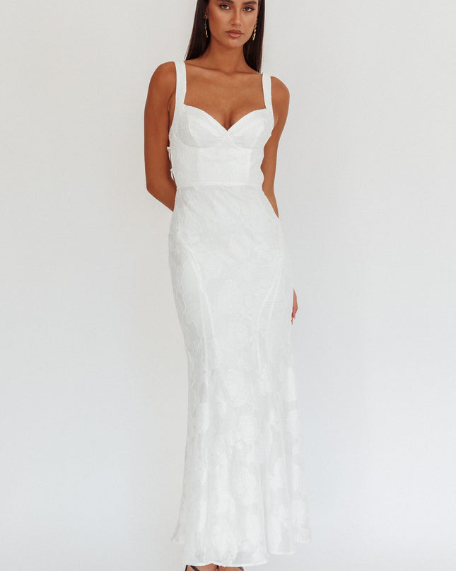 White Moon Strappy Back Maxi Dress Textured