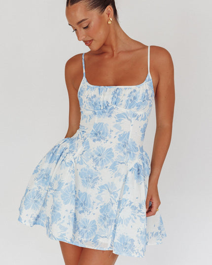 Blue Cami Strap Mini Dress Floral