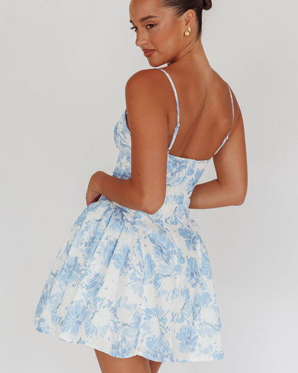 Blue Cami Strap Mini Dress Floral
