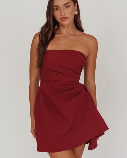 Wine Strapless Mini Dress