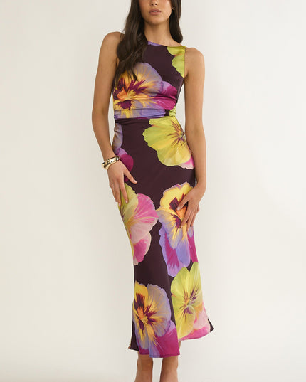 Plum Strappy Low Back Maxi Dress Pansies