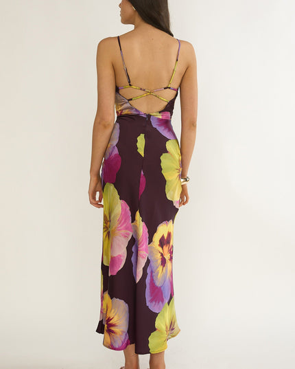 Plum Strappy Low Back Maxi Dress Pansies