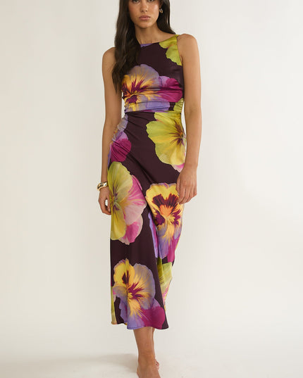 Plum Strappy Low Back Maxi Dress Pansies