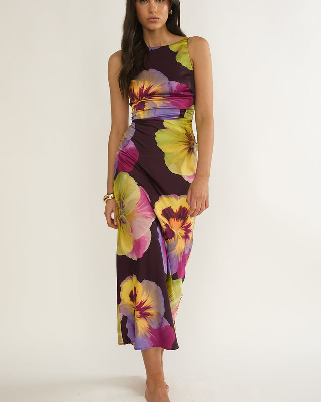 Plum Strappy Low Back Maxi Dress Pansies