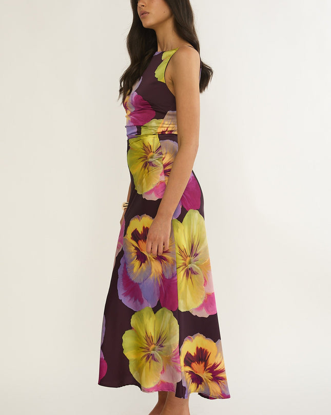 Plum Strappy Low Back Maxi Dress Pansies