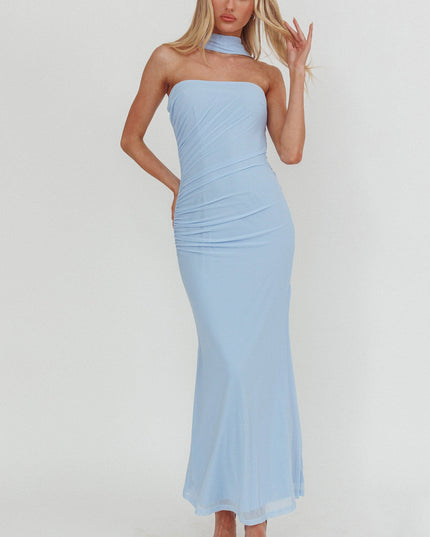 Blue Told Reverse Halter Maxi Dress