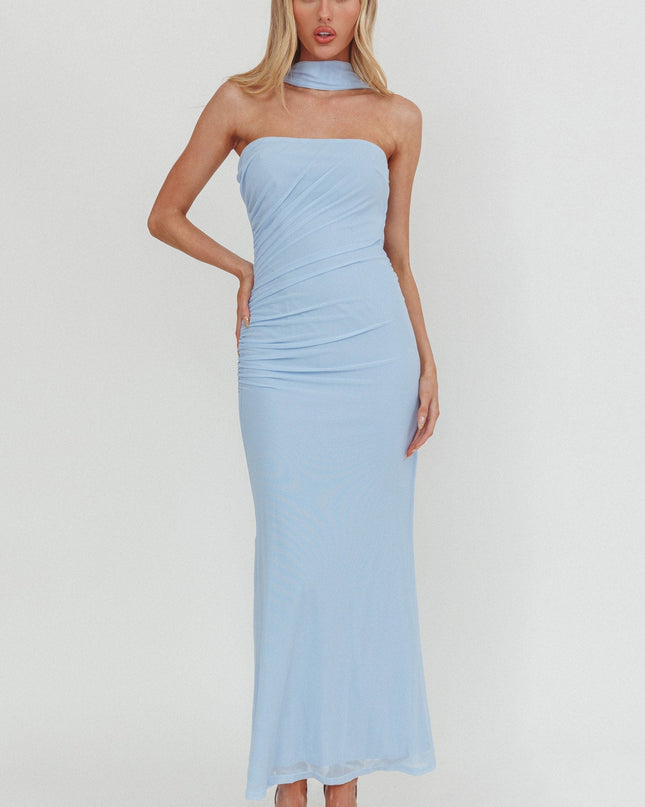 Blue Told Reverse Halter Maxi Dress