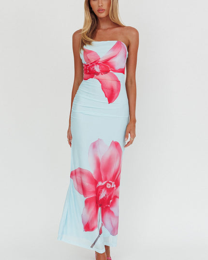 Blue Told Strapless Maxi Dress