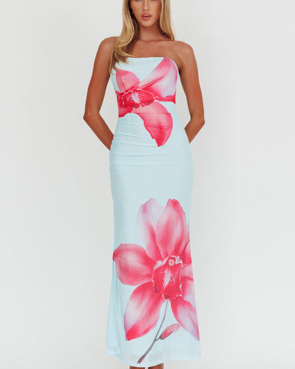 Blue Told Strapless Maxi Dress
