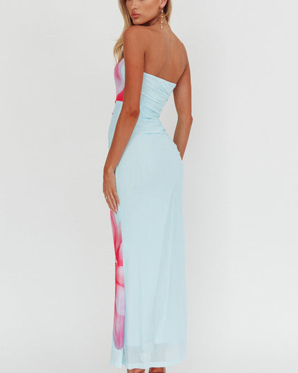 Blue Told Strapless Maxi Dress