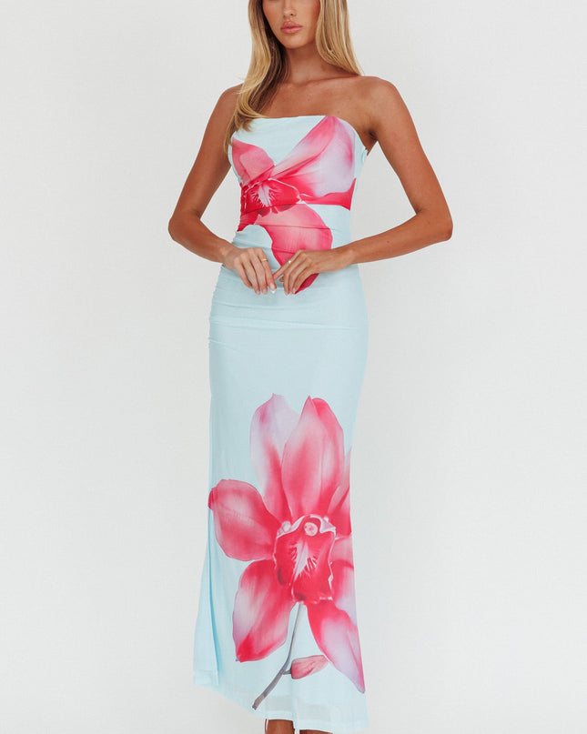 Blue Told Strapless Maxi Dress